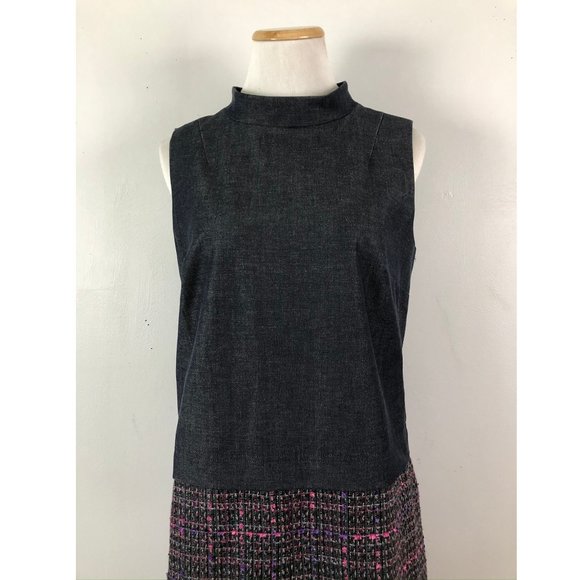 HALOGEN Dress Small Denim Gray Pink Tweed Skirt High Neck NWOT Size Small - Picture 2 of 9